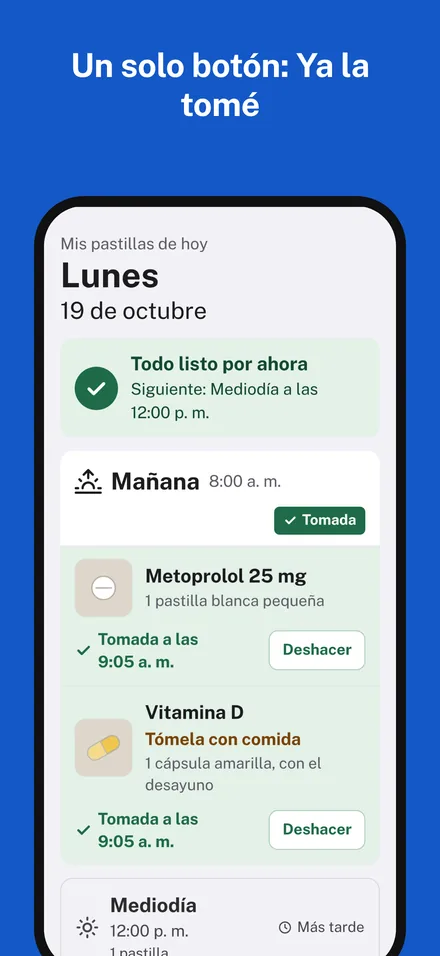 Después de «Ya la tomé»: tomada, con la hora.