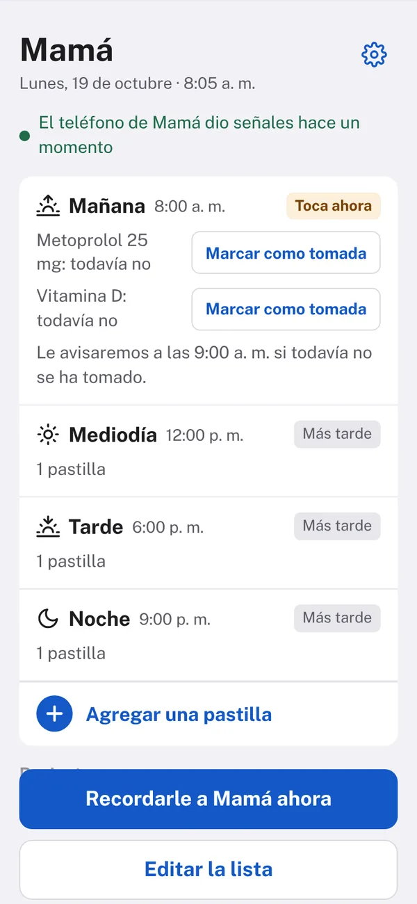 Su iPhone: es hora de las pastillas de la mañana; se le avisará a las 9:00 si no las toma.