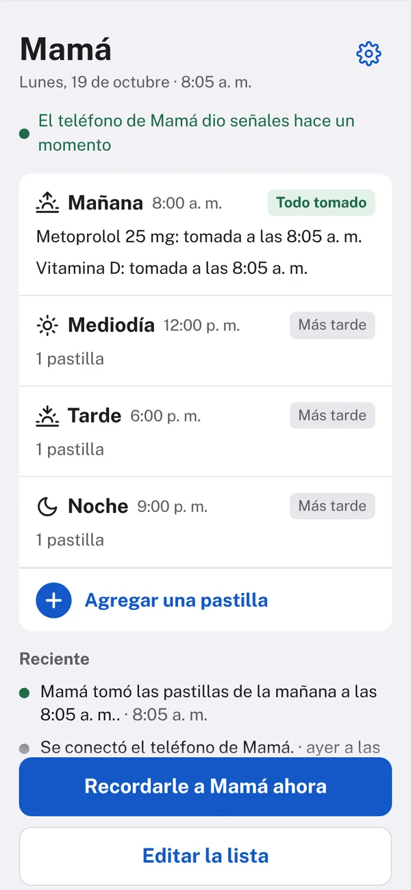 Su iPhone un momento después: todas las pastillas de la mañana tomadas.