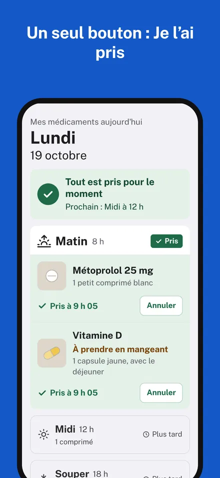 Après « Je l'ai pris » : pris, avec l'heure.