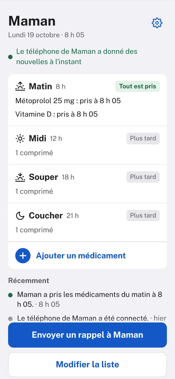 Votre iPhone un instant plus tard : tous les médicaments du matin sont pris.