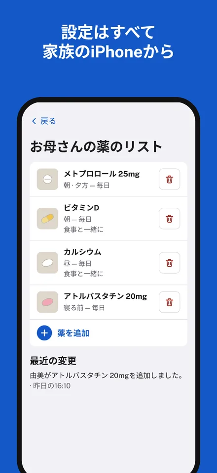 あなたのiPhoneから設定したお母さんのリスト。